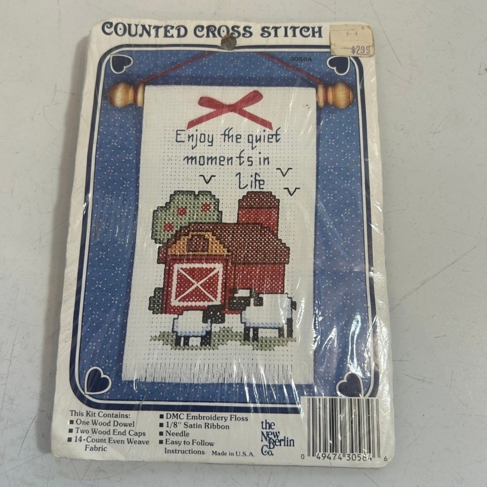 New Berlin Co Vintage Counted Cross Stitch Kit Farm Barn Sheep Banner 30584